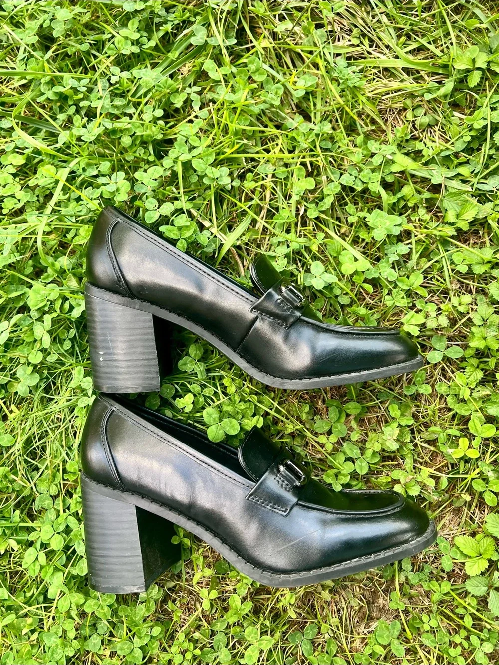 Marc Fisher Black Horsebit Heeled Chunky Block Loafers Preppy Casual Career 7M